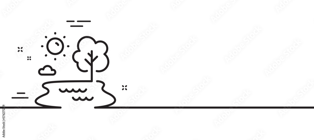 Poster lake line icon. fishing place sign. pond with tree symbol. minimal line illustration background. lak