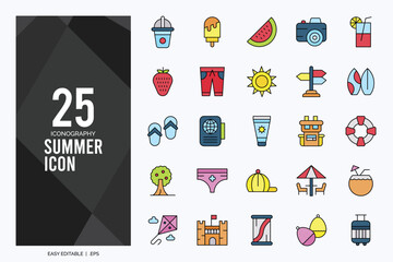 25 Summer Lineal Color icon pack. vector illustration.