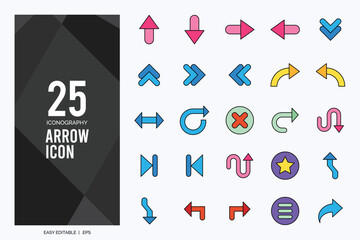 25 Arrow Lineal Color icon pack. vector illustration.