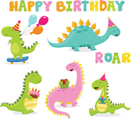 Collection Of Cute Birthday Dinosaur Characters
