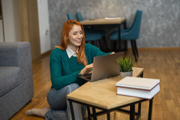 Woman using laptop, writing email,online meeting or payment online