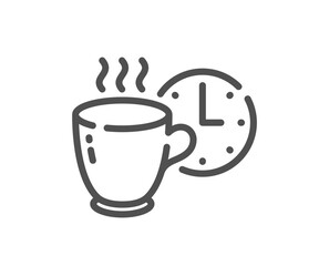 Coffee break line icon. Breakfast hot tea sign. Coffee time symbol. Quality design element. Linear style coffee break icon. Editable stroke. Vector
