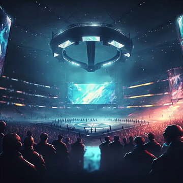 High-Quality Esports Competition in a Packed Stadium with Realistic Lighting - Generative Ai