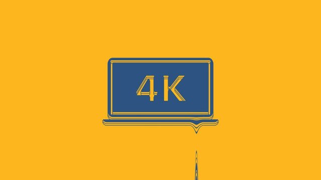 Blue Laptop screen with 4k video technology icon isolated on orange background. 4K Video motion graphic animation