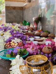 Flower table at the Avukana statue is a standing statue of the Buddha