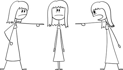 Women Accusing or Blaming Another Girl , Vector Cartoon Stick Figure Illustration