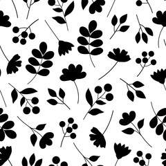 Seamless pattern flowers leaves silhouette vector illustration