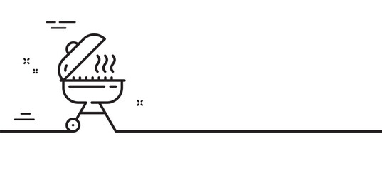 Grill line icon. Barbecue cooker for cooking food sign. Hot meat brazier symbol. Minimal line illustration background. Grill line icon pattern banner. White web template concept. Vector