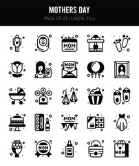 25 Mothers day Lineal Fill icons Pack vector illustration.