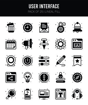 25 User Interface Lineal Fill icons Pack vector illustration.
