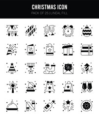 25 Christmas Lineal Fill icons Pack vector illustration.