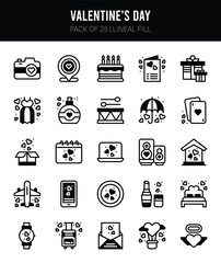 25 Valentine's Day Lineal Fill icons Pack vector illustration.