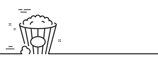 Popcorn line icon. Pop corn sign. Cinema snack food symbol. Minimal line illustration background. Popcorn line icon pattern banner. White web template concept. Vector