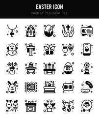 25 Easter Lineal Fill icons Pack vector illustration.