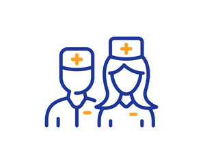 Doctor line icon. Surgeon with nurse sign. Medical staff symbol. Colorful thin line outline concept. Linear style doctor icon. Editable stroke. Vector