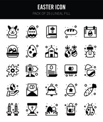 25 Easter Lineal Fill icons Pack vector illustration.