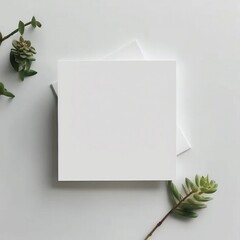Blank square card mockup on table - A modern and versatile template for showcasing your square-shaped greeting cards, invitations or business cards. The clean and elegant layout provides ample copy sp