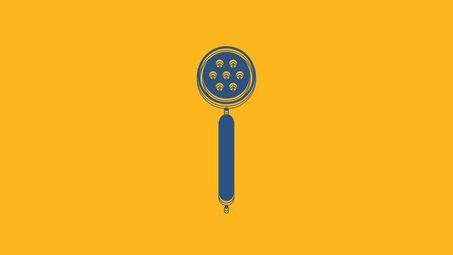 Blue Strainer spoon icon isolated on orange background. 4K Video motion graphic animation