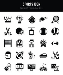 25 Sports Lineal Fill icons Pack vector illustration.
