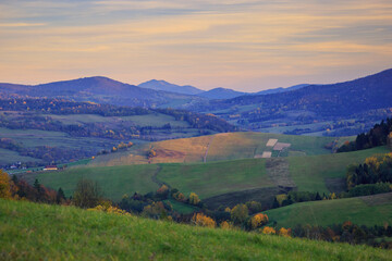 Fototapeta na wymiar mountain green valley in spring, Bieszczady Mountains