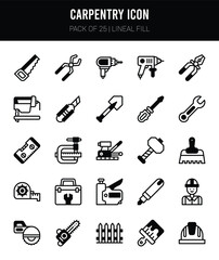 25 Carpentry Lineal Fill icons Pack vector illustration.
