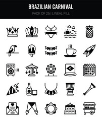 25 Brazilian Carnival Lineal Fill icons Pack vector illustration.