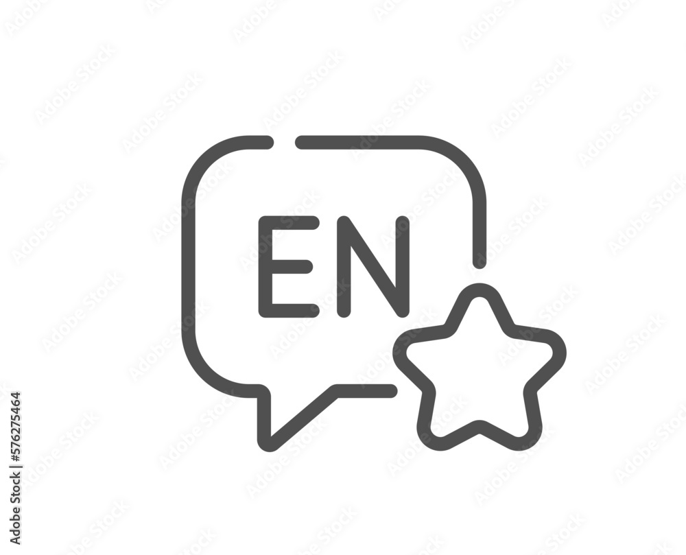 Poster english line icon. chat bubble sign. translate message symbol. quality design element. linear style 