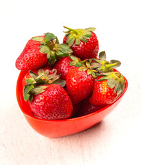 Fresh and Juicy beautiful organic strawberries on wooden background. Top view point.