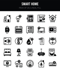 25 Smart Homes Lineal Fill icons Pack vector illustration.