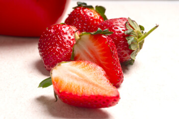 Fresh and Juicy beautiful organic strawberries on wooden background. Top view point.