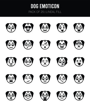 25 Dog Emoticon Lineal Fill icons Pack vector illustration.