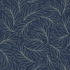 Seamless abstract   darck  floral  background.Vector darck blue and grey pattern with leaves.