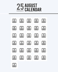 25 August Calendar Outline icons Pack vector illustration.