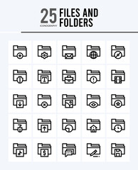 25 Files and Folders Outline icons Pack vector illustration.