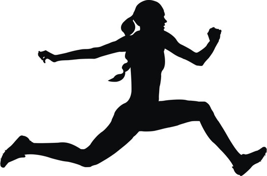 woman athlete jumping triple jump black silhouette