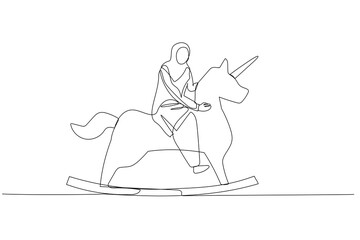 Fototapeta na wymiar muslim woman riding unicorn horse. Concept of startup up business and creative idea