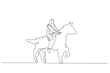Fototapeta na wymiar muslim woman riding white cloud horse metaphor of management idea
