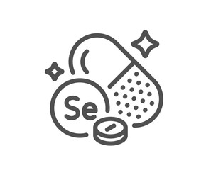 Fototapeta premium Selenium mineral line icon. Chemical element Se sign. Capsule or pill symbol. Quality design element. Linear style selenium mineral icon. Editable stroke. Vector