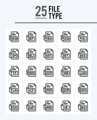 25 File Type Outline icons Pack vector illustration.