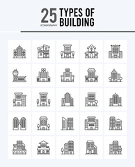 25 Types of Building Outline icons Pack vector illustration.