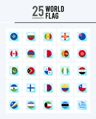 25 World Flags circle icons Pack vector illustration.