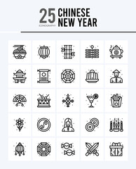 25 Chinese New Year  Outline icons Pack vector illustration. - obrazy, fototapety, plakaty