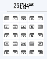 25 Calendar and Date Outline icons Pack vector illustration.