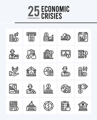 25 Economic Crisies Outline icons Pack vector illustration.