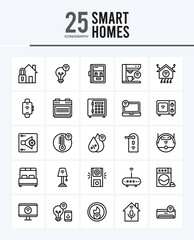 25 Smart Homes Outline icons Pack vector illustration.