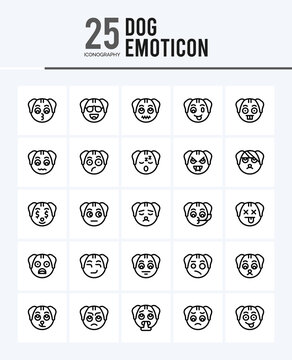 25 Dog Emoticon Outline icons Pack vector illustration.