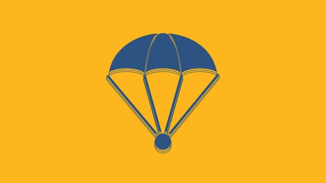 Blue Parachute icon isolated on orange background. 4K Video motion graphic animation