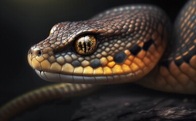 Portrait of a yellow snake. Generative AI technology.