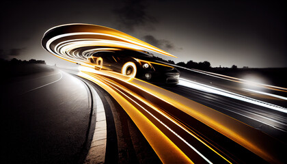 light trails from car fast motion, ai based