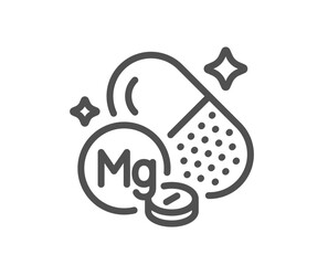 Magnesium mineral line icon. Chemical element Mg sign. Capsule or pill symbol. Quality design element. Linear style magnesium mineral icon. Editable stroke. Vector